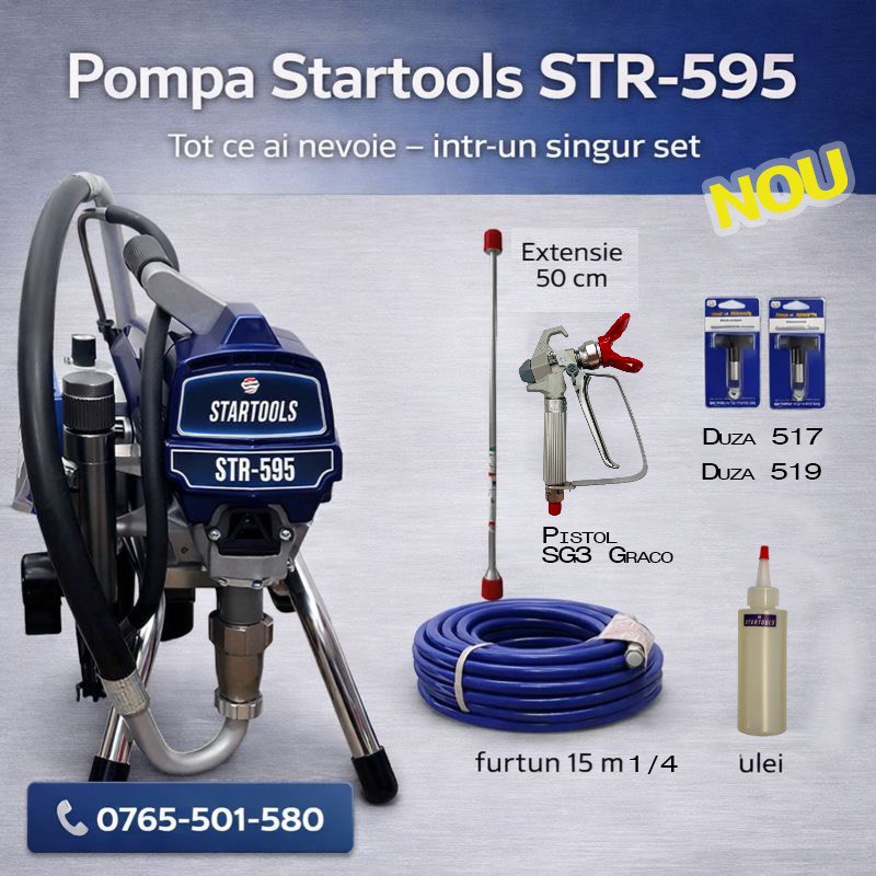 Pompa airless cu piston STR-595, debit 2.5l/min., motor 2200W