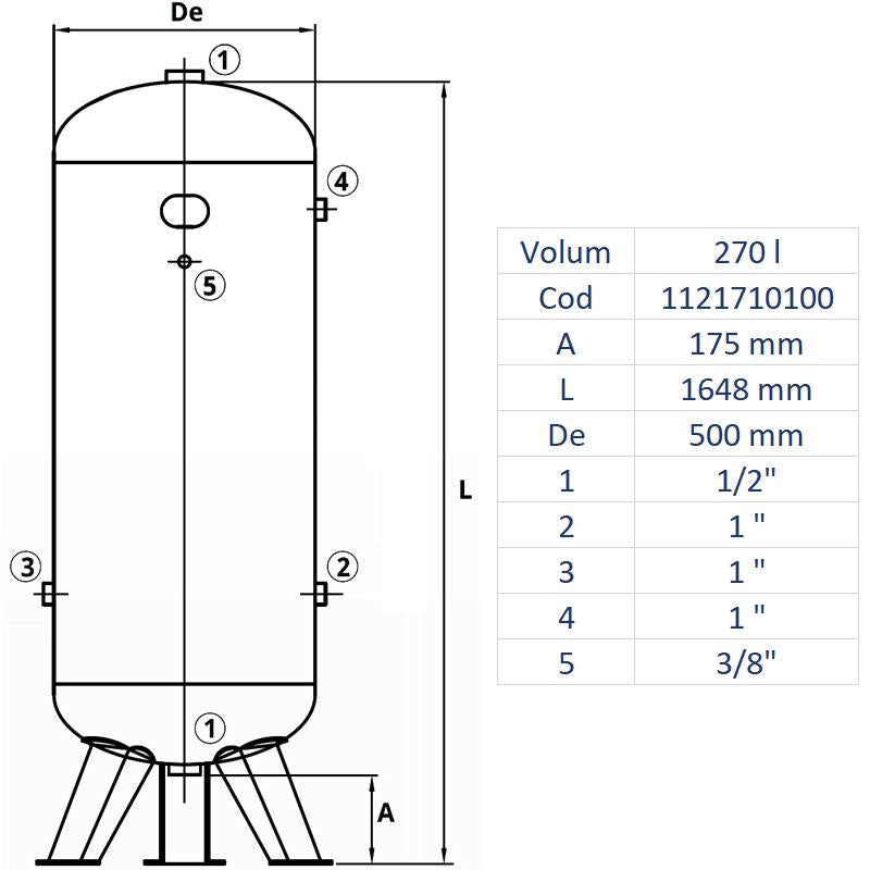 Rezervor de aer 270 l, vertical, 11bar, vopsit, Made in Italy