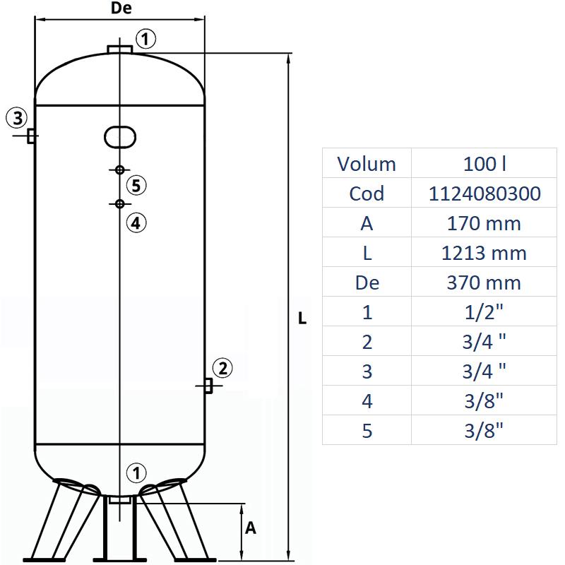 Rezervor de aer 100 l, vertical, 11bar, vopsit, Made in Italy