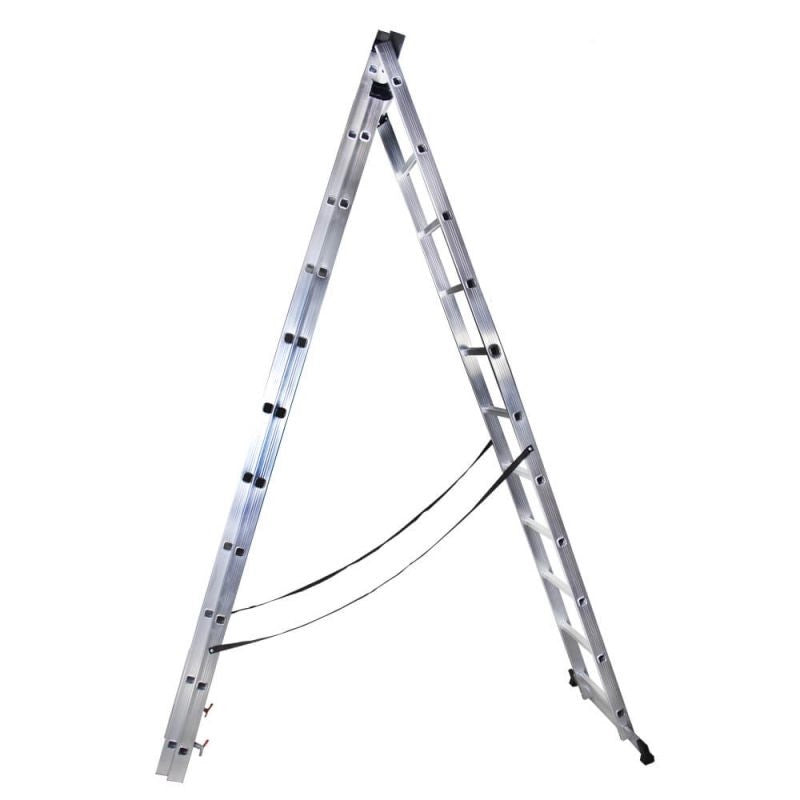 Triple aluminum ladder BISONTE STR311 3 x 11 steps, maximum height 7.5 m