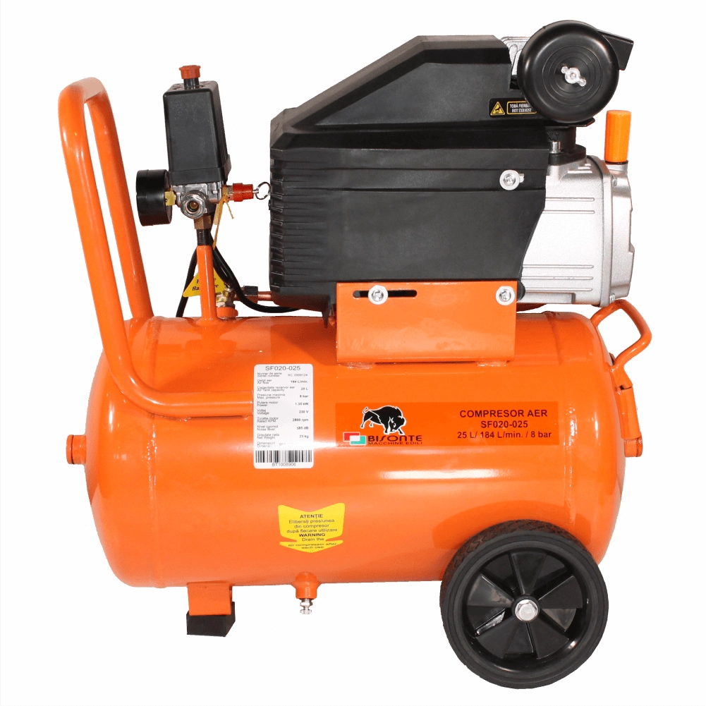 BISONTE SF020-025 piston air compressor with oil 230V 2.0 hp, air flow 187 l/min pressure 8 bar