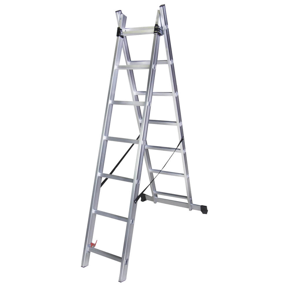 Aluminum double ladder BISONTE STR207 2 x 7 steps, maximum height 3.15 m