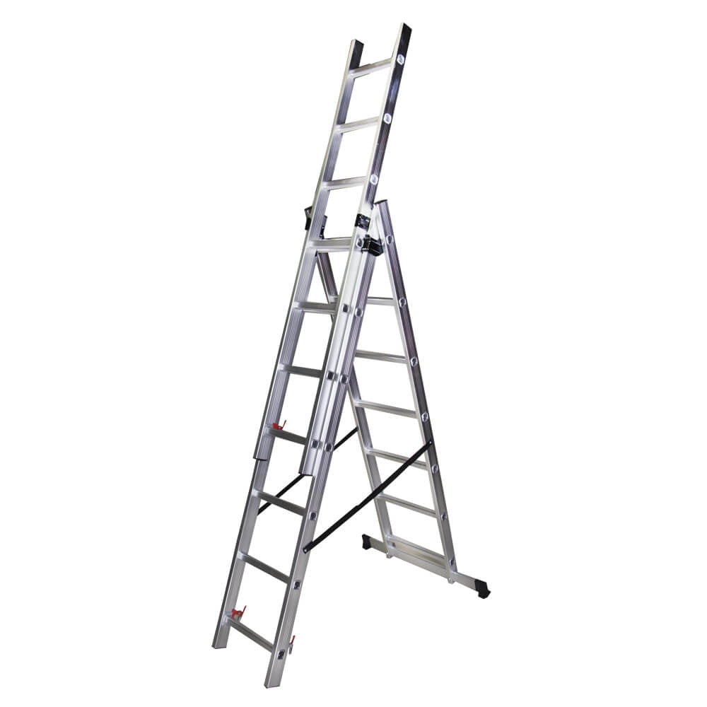 Triple aluminum ladder BISONTE STR307 3 x 7 steps, maximum height 4.21 m