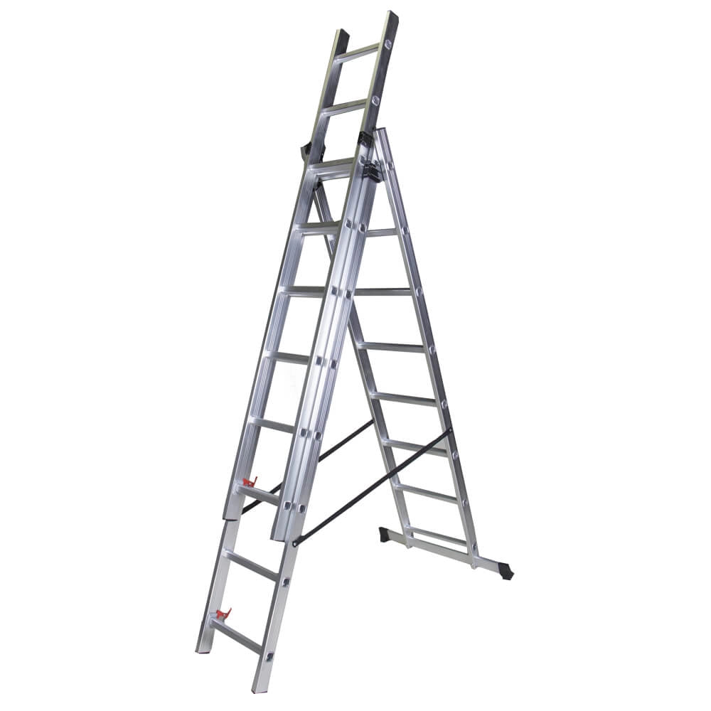 Aluminum triple ladder BISONTE STR308 3 x 8 steps maximum height 5.03 m