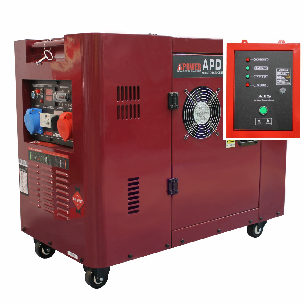 Generator de current insonorizat AiPower APD11000Q putere maxima 7,5kW 230/400V Diesel ATS inclus