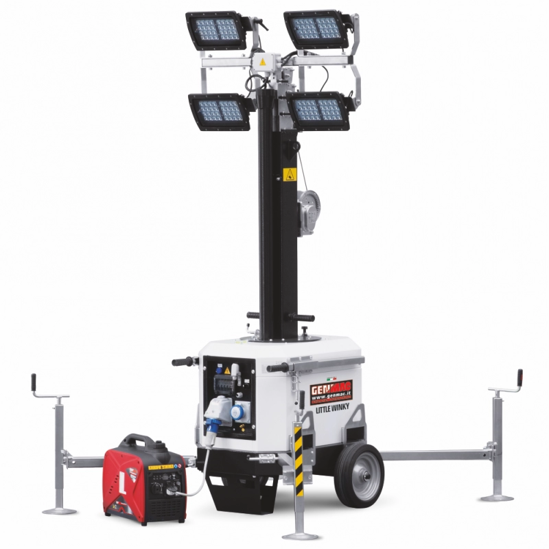 Light tower GENMAC Little-Winky TM7 4x160W LED 81400 lumens slow towing trailer non-homologable