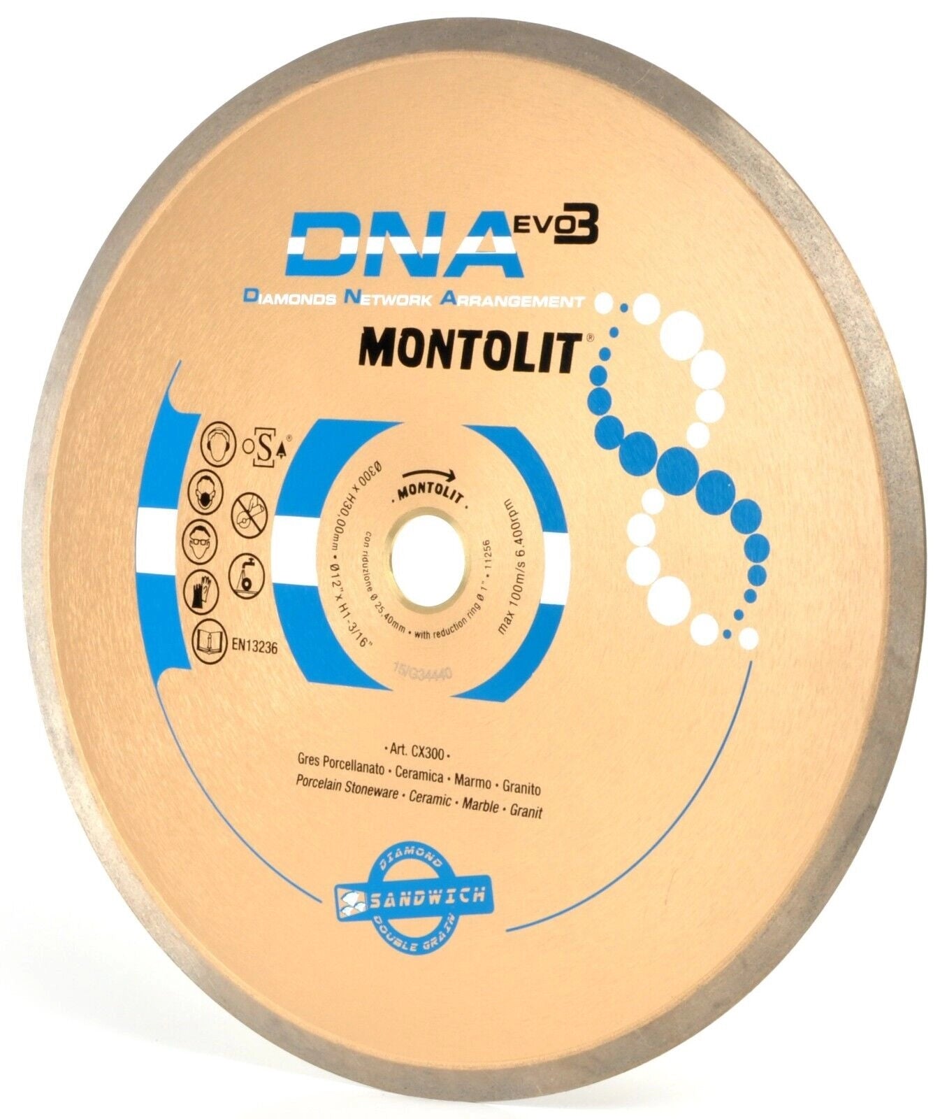 Disc Montolit CX300 for porcelain tiles/delicate ceramics/granite Ø 300 mm M25.4