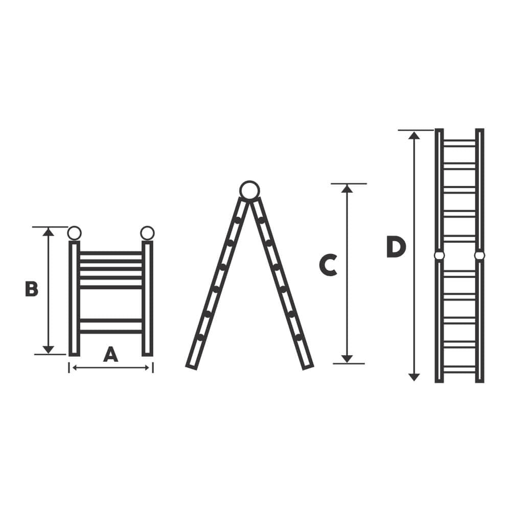 Double aluminum telescopic ladder BISONTE STR3032 2×5 steps, maximum height 3.2 m