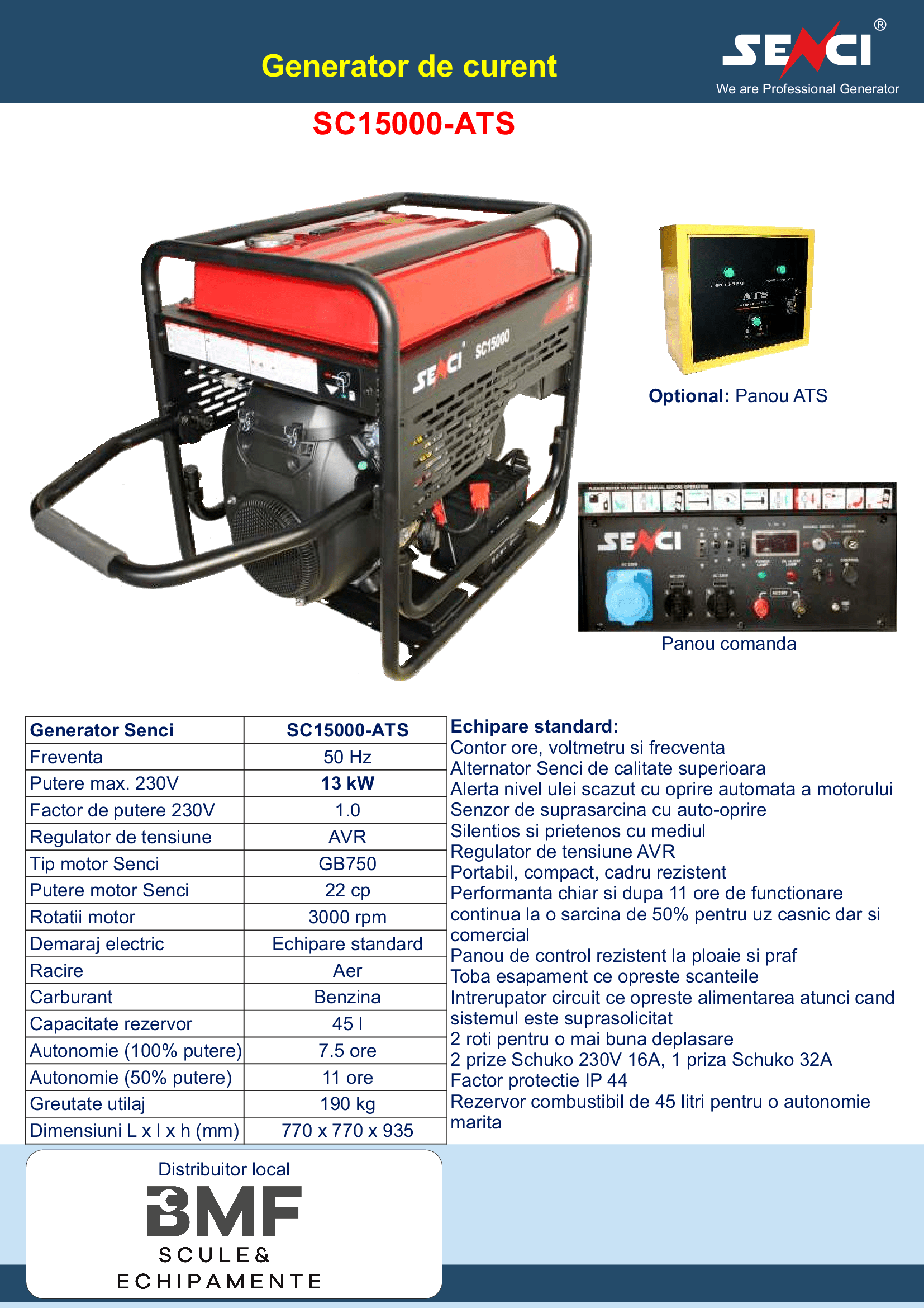 SC15000 ATS generator de curent Senci Distribuitor