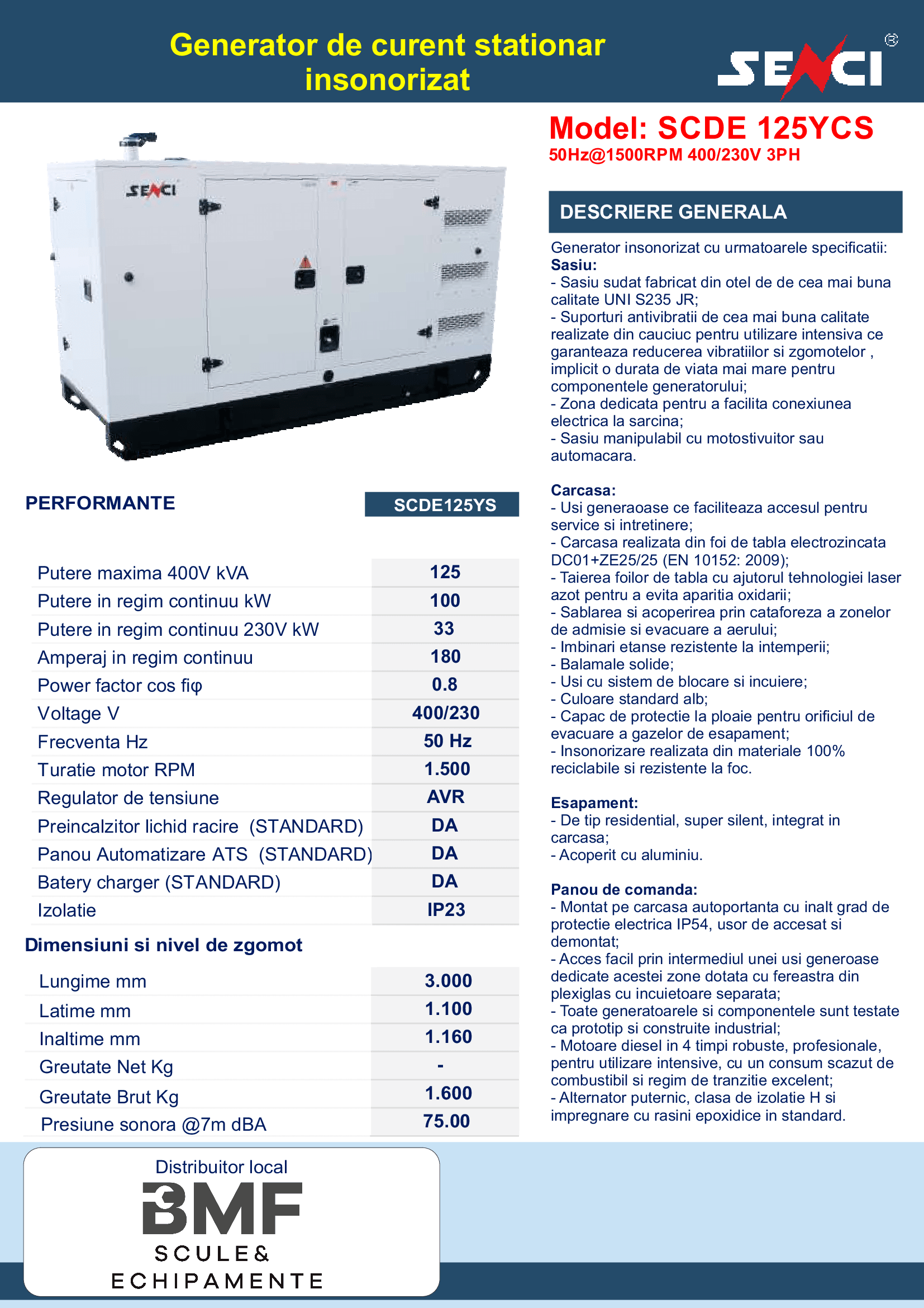 SCDE 125YCS Generator de curent insonorizat Senci Distribuitor